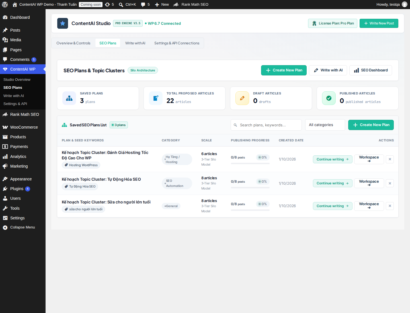 Quản lý Topic Cluster