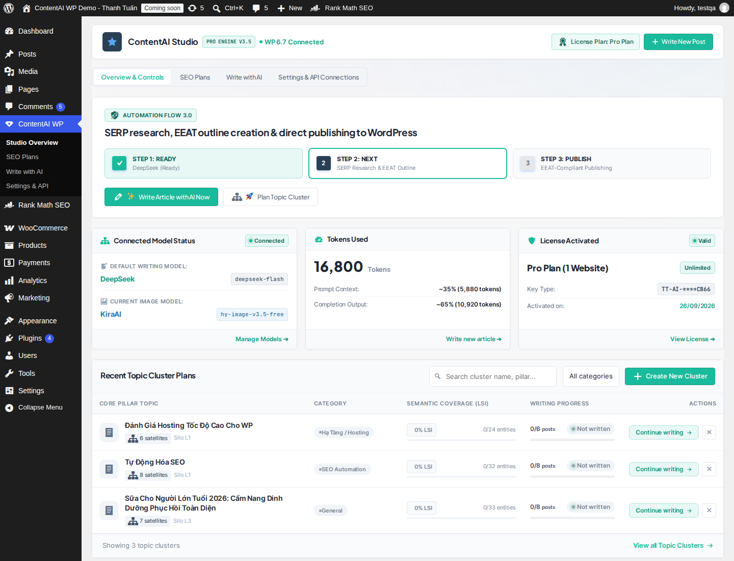 Giao diện ContentAI WP